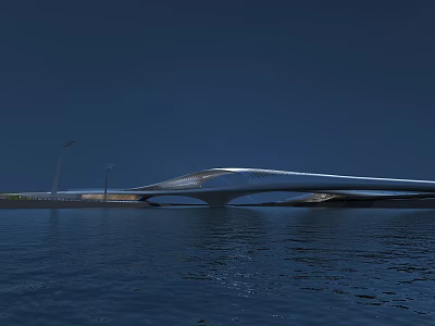 Modern Landscape Bridge Over Water With Sleek Design And Night Lighting 3d model