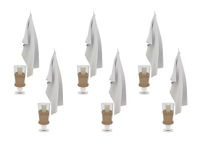 Multiple Gray Hanging Towels And Glass Candle Holders With Candles As Household Items 3d model