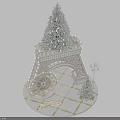 Festive Eiffel Tower Shaped Decoration With Silver Yellow Ornaments Ferris Wheel And Street Lamp