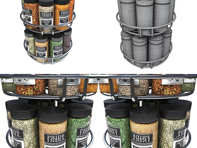 Organized Spice Jars on Rotating Rack for Kitchen Storage with Fresh Labels and Different Spices 3d model