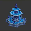 Blue Multi tiered Fountain Featuring Crystal Icy Design And Spire Ornaments