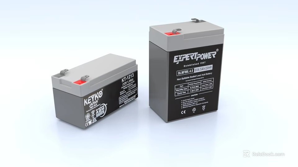 Two Different Branded Lead Acid Batteries In Gray And Black Cases 3d model 