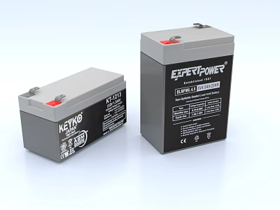 Two Different Branded Lead Acid Batteries In Gray And Black Cases 3d model