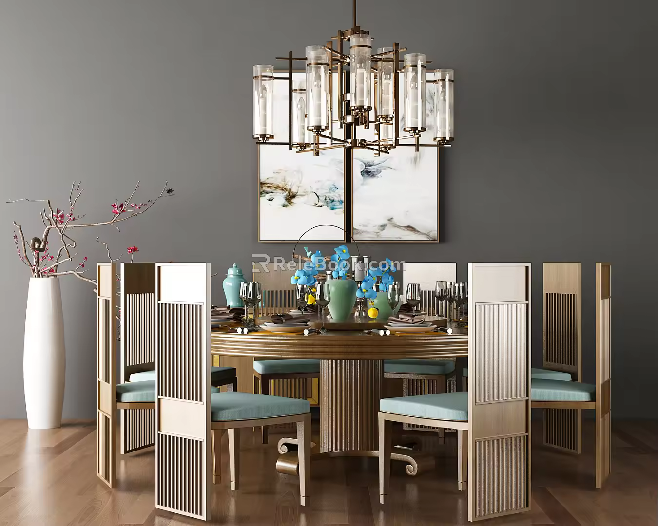 New Chinese Dining Table and Chair Combination 3d model