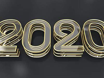 Elegant 2020 Number Decorative Ornament Set With Golden Frame And Transparent Material 3d model