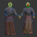 Two Medieval Style Characters in Ornate Costumes with Horned Helmet and Cloak Front Back Views