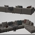 Beige Sectional Sofa With Multiple Cushions And Throw Blanket In Modern Design 3d model