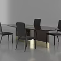 Modern Dining Set With Oval Glass Table And Four Black Chairs 3d model