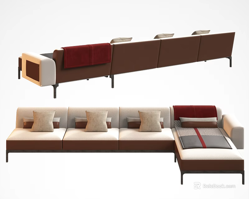 Modern Sectional Sofa With Modular Design Multiple Colored Cushions And Fabric Upholstery 3d model