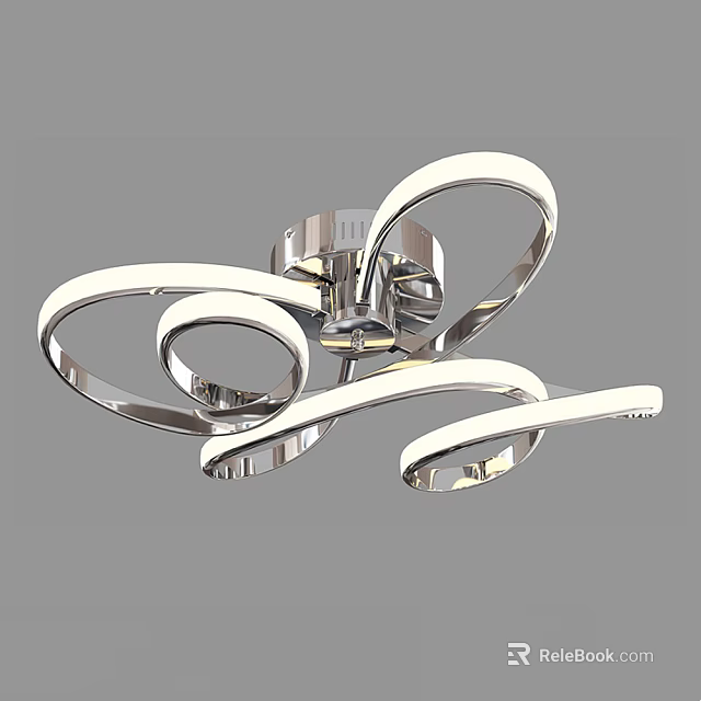Modern Chrome Ceiling Light With Curved Ring Structure And Sleek Design 3d model