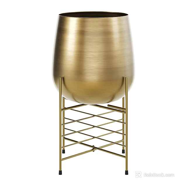 Elegant Brushed Brass Ceramic Vessel With Golden Finish And Geometric Metal Stand Base 3d model 