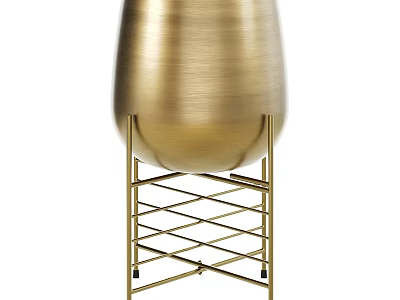 Elegant Brushed Brass Ceramic Vessel With Golden Finish And Geometric Metal Stand Base 3d model