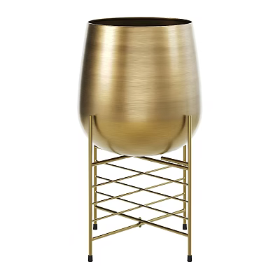 Elegant Brushed Brass Ceramic Vessel With Golden Finish And Geometric Metal Stand Base 3d model