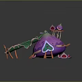 Cartoon Scene with Purple Fruit House Green Leaves Ladder Pink Ground and Sliced Fruits