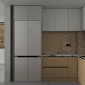 Modern Kitchen Interior With Marble Countertop Stove Microwave And Cabinets 3d model