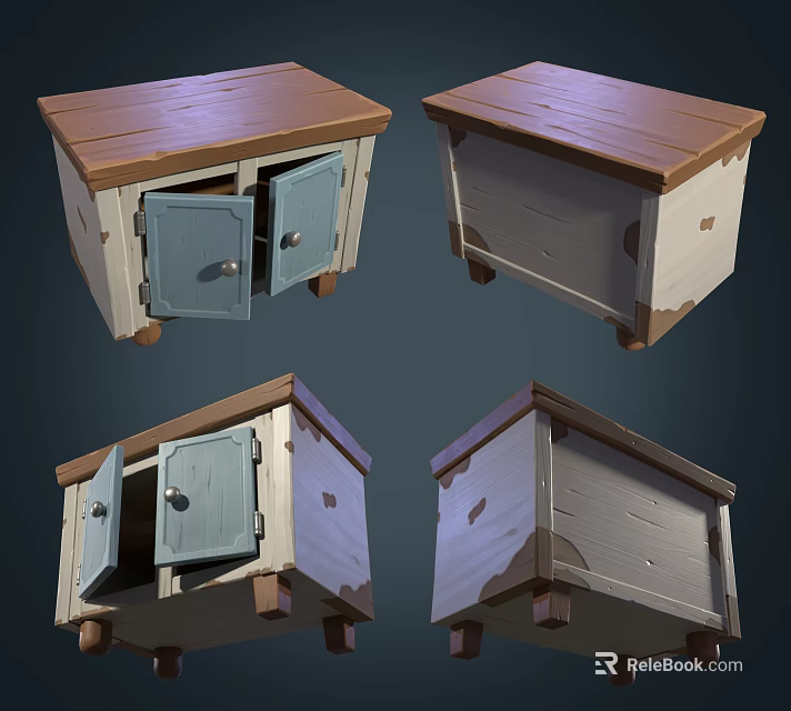 Rustic Wooden Functional Desk With Blue Cabinet Doors Distressed Details And Storage 3d model 