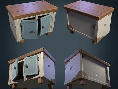 Rustic Wooden Functional Desk With Blue Cabinet Doors Distressed Details And Storage 3d model