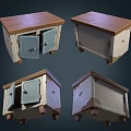 Rustic Wooden Functional Desk With Blue Cabinet Doors Distressed Details And Storage