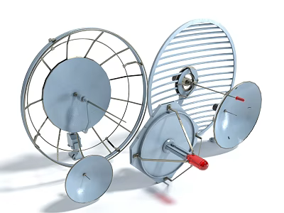 Public Communication Facility Satellite Dishes Featuring Different Sizes And Metal Grid Designs 3d model