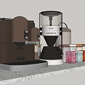 Modern Brown Coffee Machine And Black Grinder With Storage Jars On Kitchen Countertop