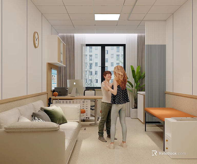 Cozy Hospital Outpatient Clinic Interior With Sofa Desk And Plants 3d model 