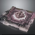 Symmetrical Grand Architectural Model With Central Dome Square Stone Base And Landscaped Surroundings