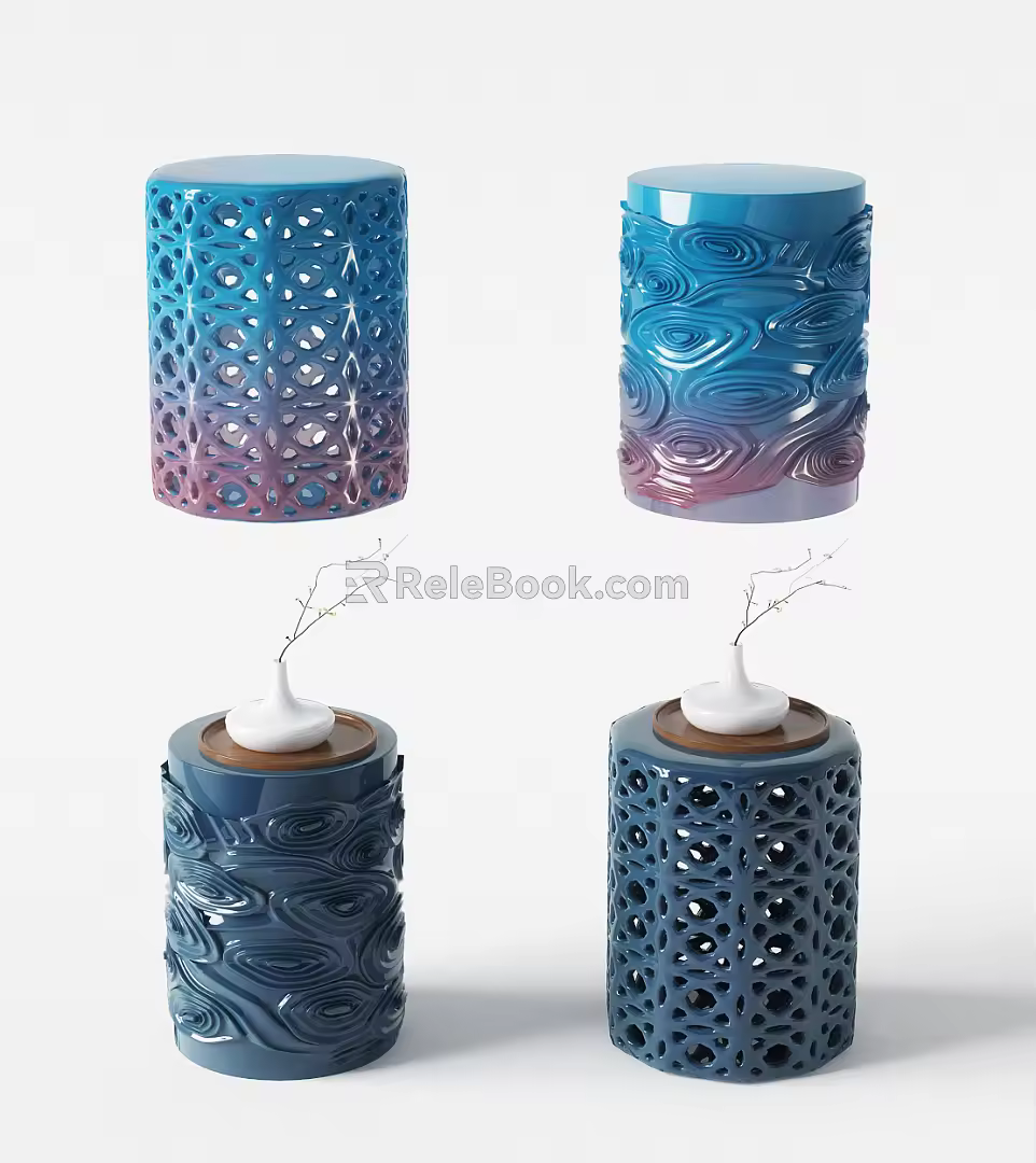 New Chinese Style Stool Ceramic Drum Stool Side Combination 3d model