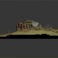 Orange and Black Military Vehicle Model with Dirt Terrain and Grass Elements