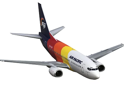 Air Pacific Passenger Airplane With Colorful Stripes And Tail Logo Design 3d model