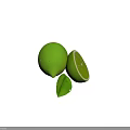 Fresh Green Limes With Whole Fruit Sliced Half And Leaf On White Background