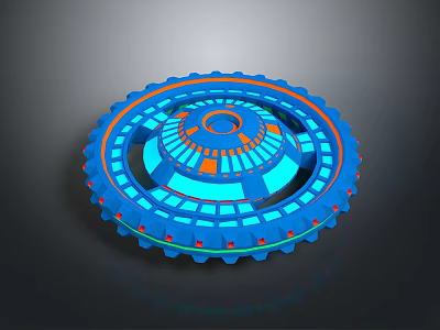 Futuristic Spacecraft Component 3D Model With Circular Blue Orange Illuminated Design For Space Exploration Technology 3d model