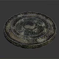 Ancient Circular Bronze Mirror Sculpture With Intricate Patterns And Ornate Details