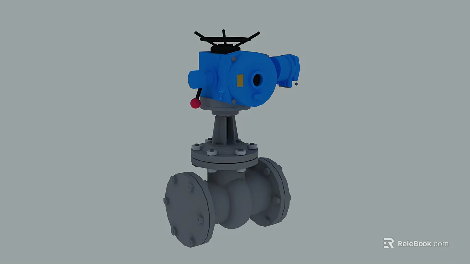 Gray Industrial Gate Valve With Blue Electric Actuator Control Mechanism 3d model 