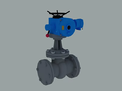Gray Industrial Gate Valve With Blue Electric Actuator Control Mechanism 3d model