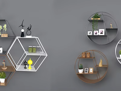Modern Wall Cabinets With Hexagonal And Circular Designs For Home Decor 3d model