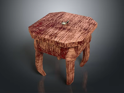 Hexagon Top Wooden Side Table With Natural Texture And Four Legs 3d model