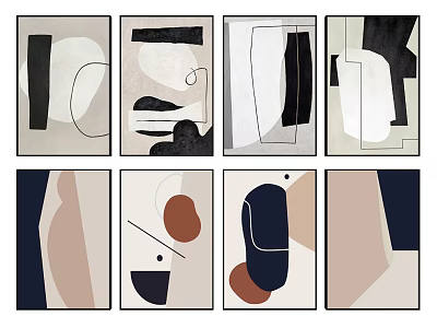 Set of Abstract Paintings With Geometric Shapes Lines And Neutral Tones 3d model