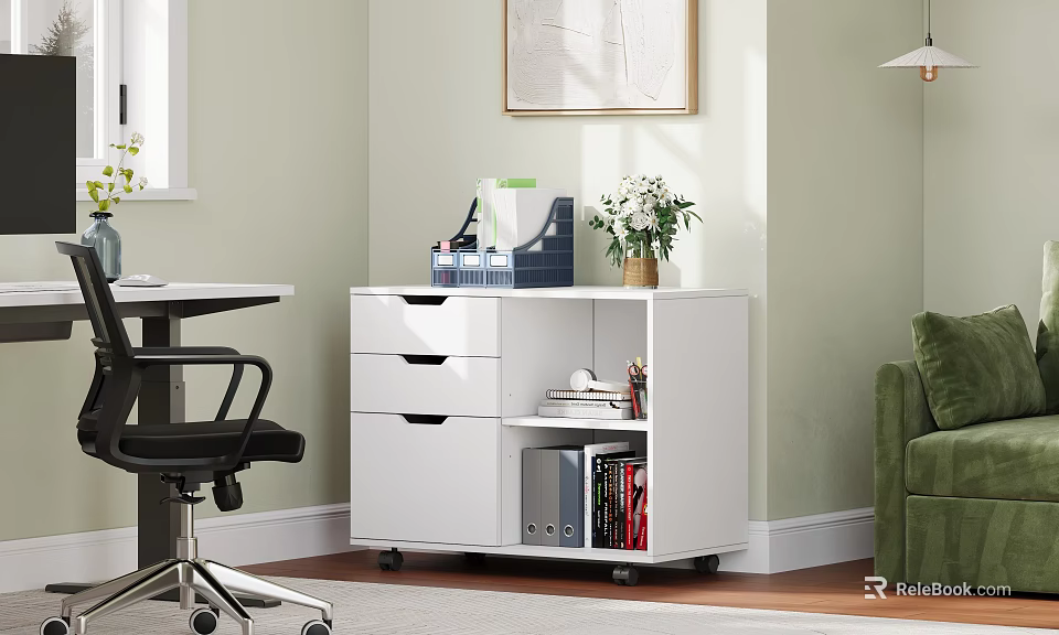White Storage Cabinet With Drawers And Open Shelves For Home Office Books And Folders 3d model 