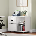 White Storage Cabinet With Drawers And Open Shelves For Home Office Books And Folders