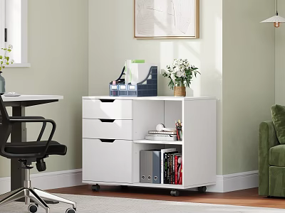 White Storage Cabinet With Drawers And Open Shelves For Home Office Books And Folders 3d model