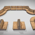 Curved Modular Public Chairs With Upholstered Seats And Dark Frames For Lounge Areas