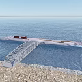 Floating Structure With Bridge Connecting Water To Sandy Beach Shore Area 3d model