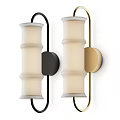 Bamboo Shaped Wall Lamps With White Frosted Glass Shade And Black Gold Brackets