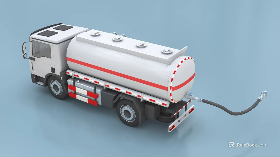 Industrial Tanker Truck With Cylindrical Storage Tank And Extended Fuel Transfer Hose 3d model 