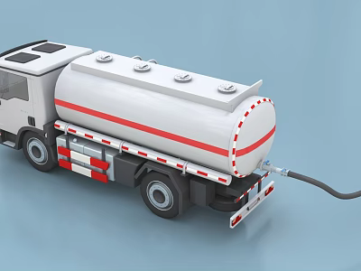 Industrial Tanker Truck With Cylindrical Storage Tank And Extended Fuel Transfer Hose 3d model