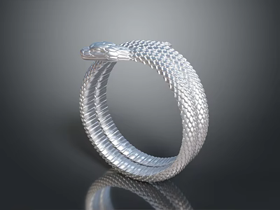 Silver Snake Shaped Bracelet With Scaly Texture And Metallic Design For Fashion 3d model