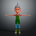 Cartoon Character With Gray Pointed Hat Red Striped Shirt Green Overalls And Arms Outstretched