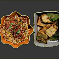 Orange Bowl Of Spicy Rice With White Paper Box Tandoori Tofu And Green Peppers