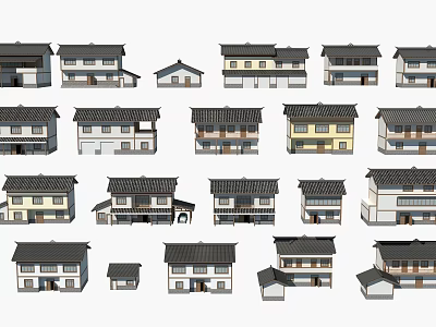 Traditional Chinese Architecture House Models with Diverse Roof Styles and Structures 3d model