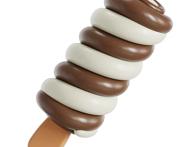 Spiral Ice Cream Bar With Chocolate And Vanilla Swirls On Wooden Stick 3d model